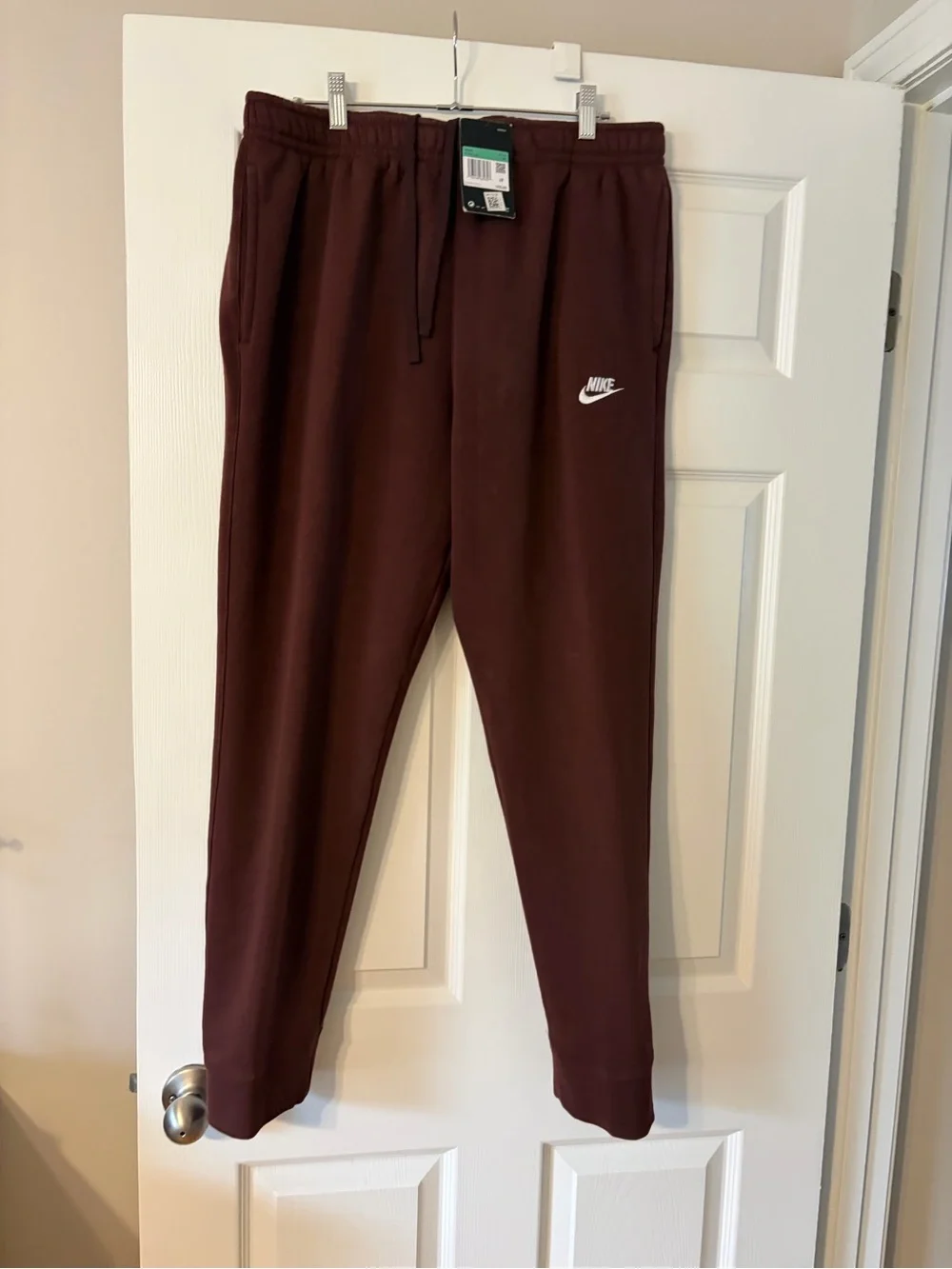 Nike Mens Burgundy Fleece Joggers with White Swoosh XL